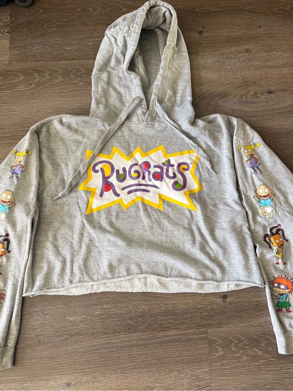 Nickelodeon Gray Rugrats Cropped Hoodie with Yellow & Purple Logo